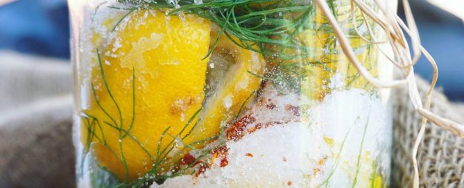 Moroccan salt preserved lemons with fennel and chili flake.