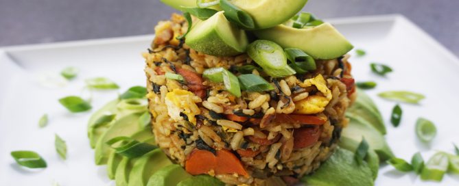 Roast Chicken and Root Vegetable Fried Rice with Avocado