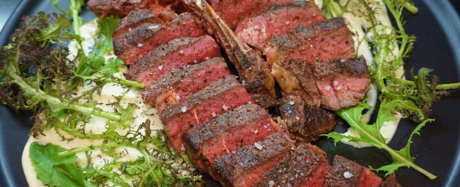 Sous Vide Truffled T-Bone Steak with Baby Mustard Greens